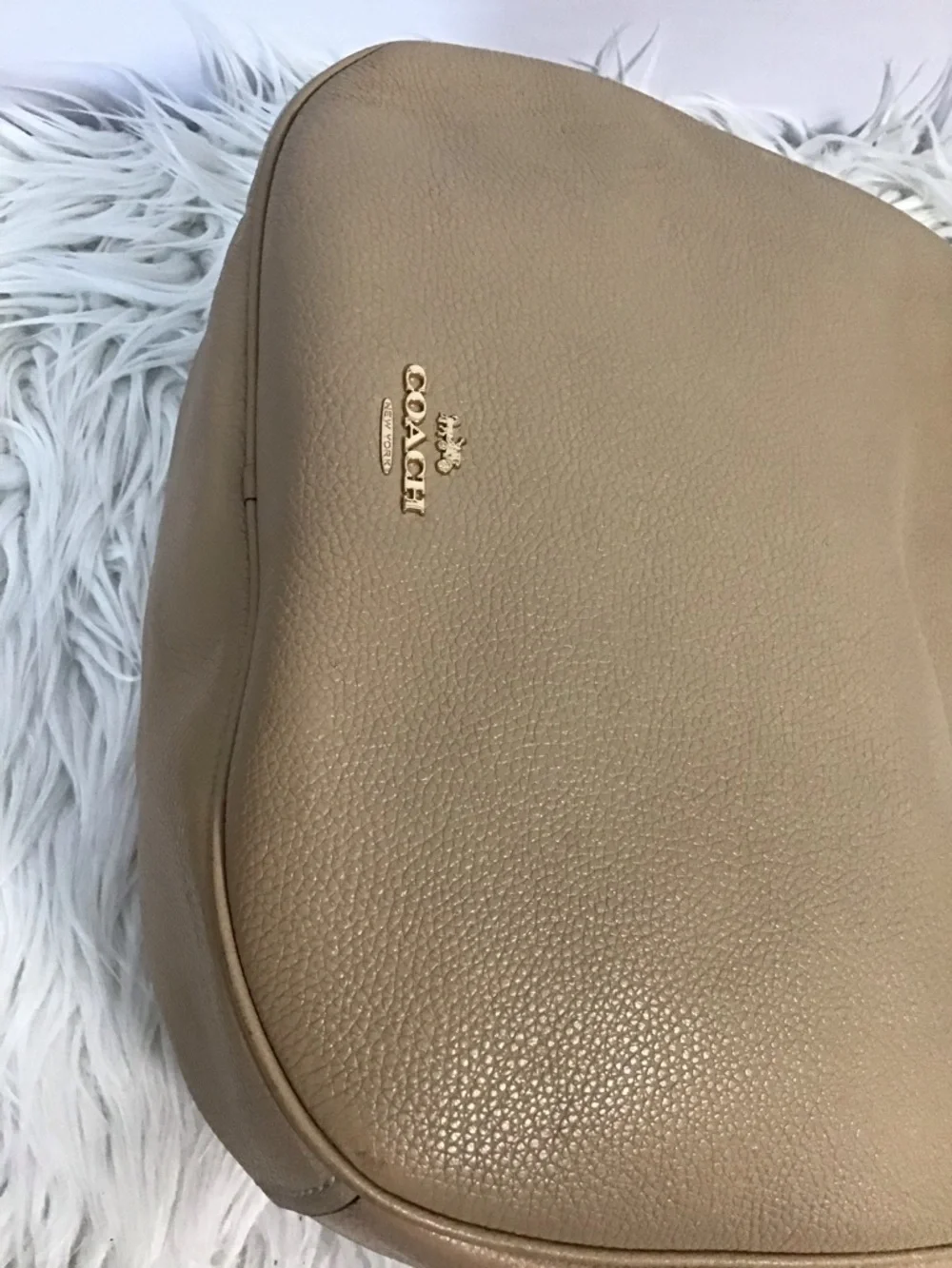 Coach Pebbled Leather Hobo Beige